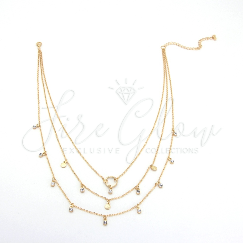 Layered Rhinestone Gold Tone Short Necklace - Picture 5 of 7